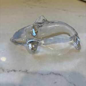 Vintage Daum France Crystal Dolphin‎ Signed art glass Statue Figure